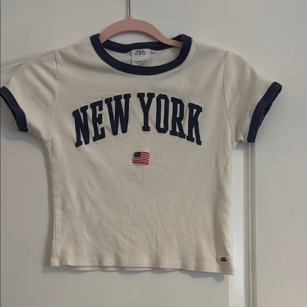 Zara White and Blue New York Tee